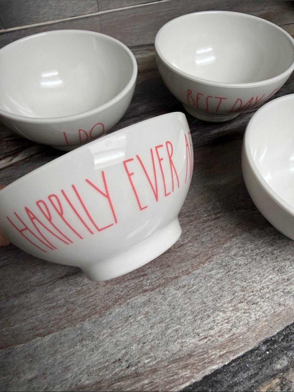 Rae Dunn White Melamine Bowls with Pink Script Set - Picture 4 of 8